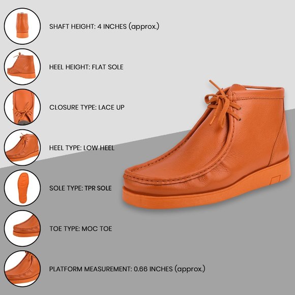 Hamara Joe Orange LEATHER DESERT CHUKKA CASUAL BOOTS HJ101-Orange - Picture 2 of 8